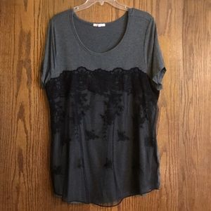 Maurice’s Gray & Black Lace Overlay Shirt